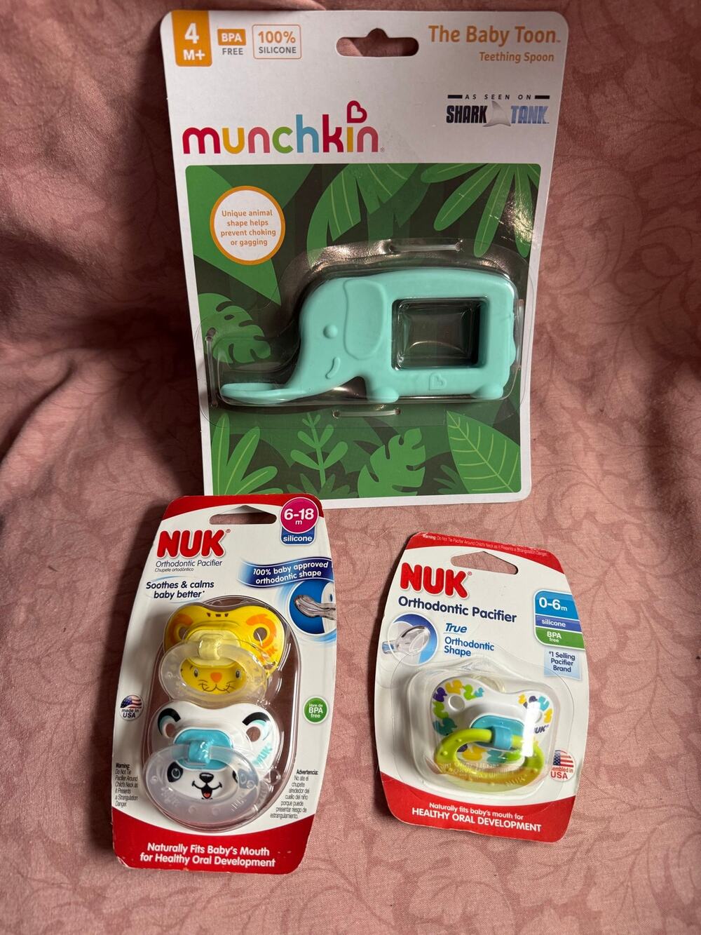 NUK Orthodontic Pacifiers, Set 3 0-18 Months, & Teething Spoon -Unisex